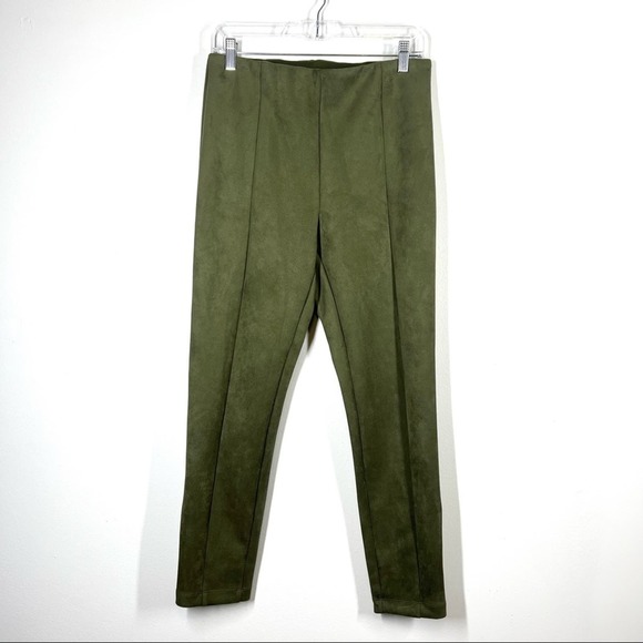 LOFT NWT Faux Suede Ankle Zip Leggings Trousers Olive Green Medium Preppy - Picture 2 of 8